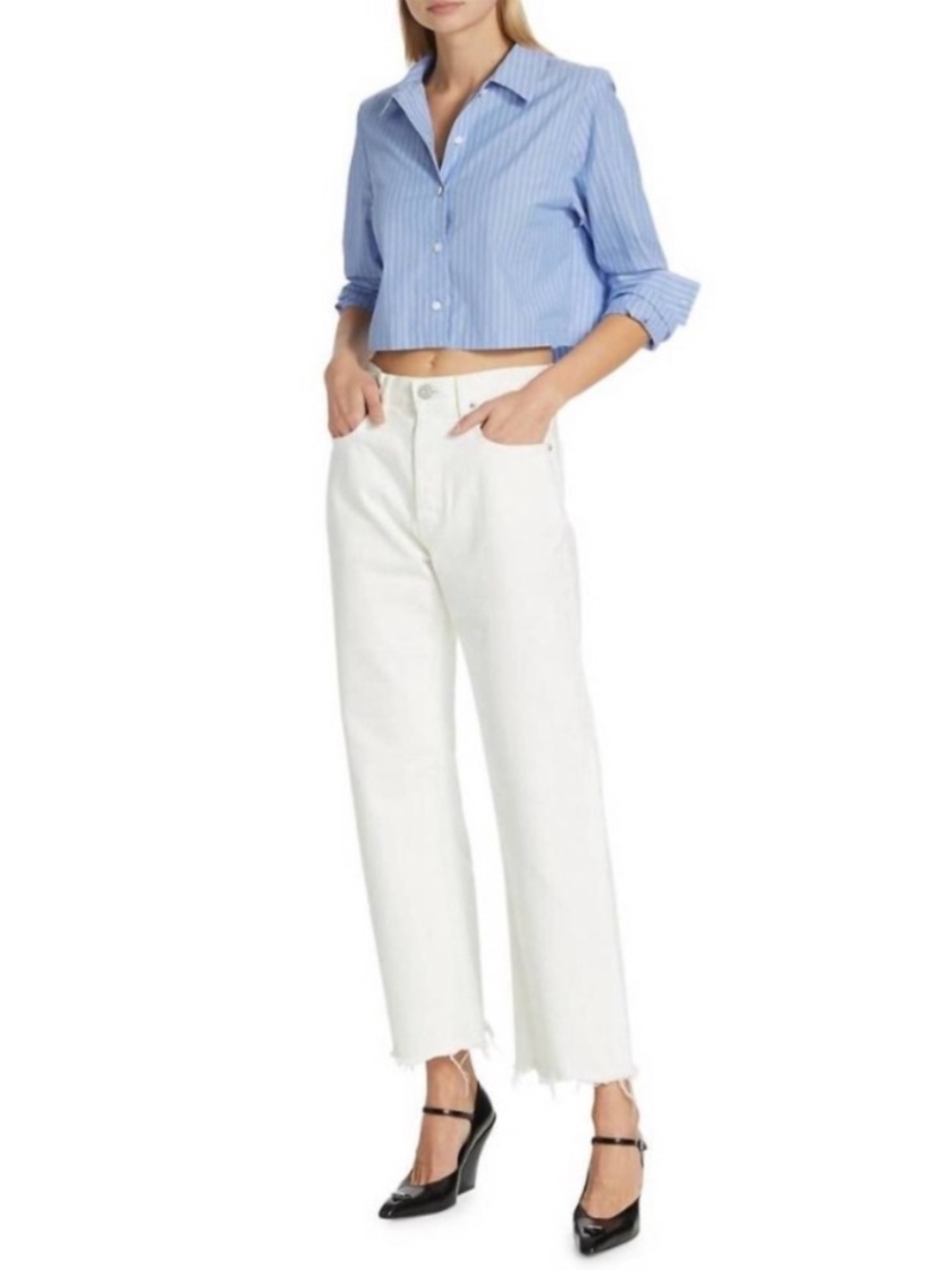 Moussy Vintage Aurora Wide Straight Jean White Raw Hem